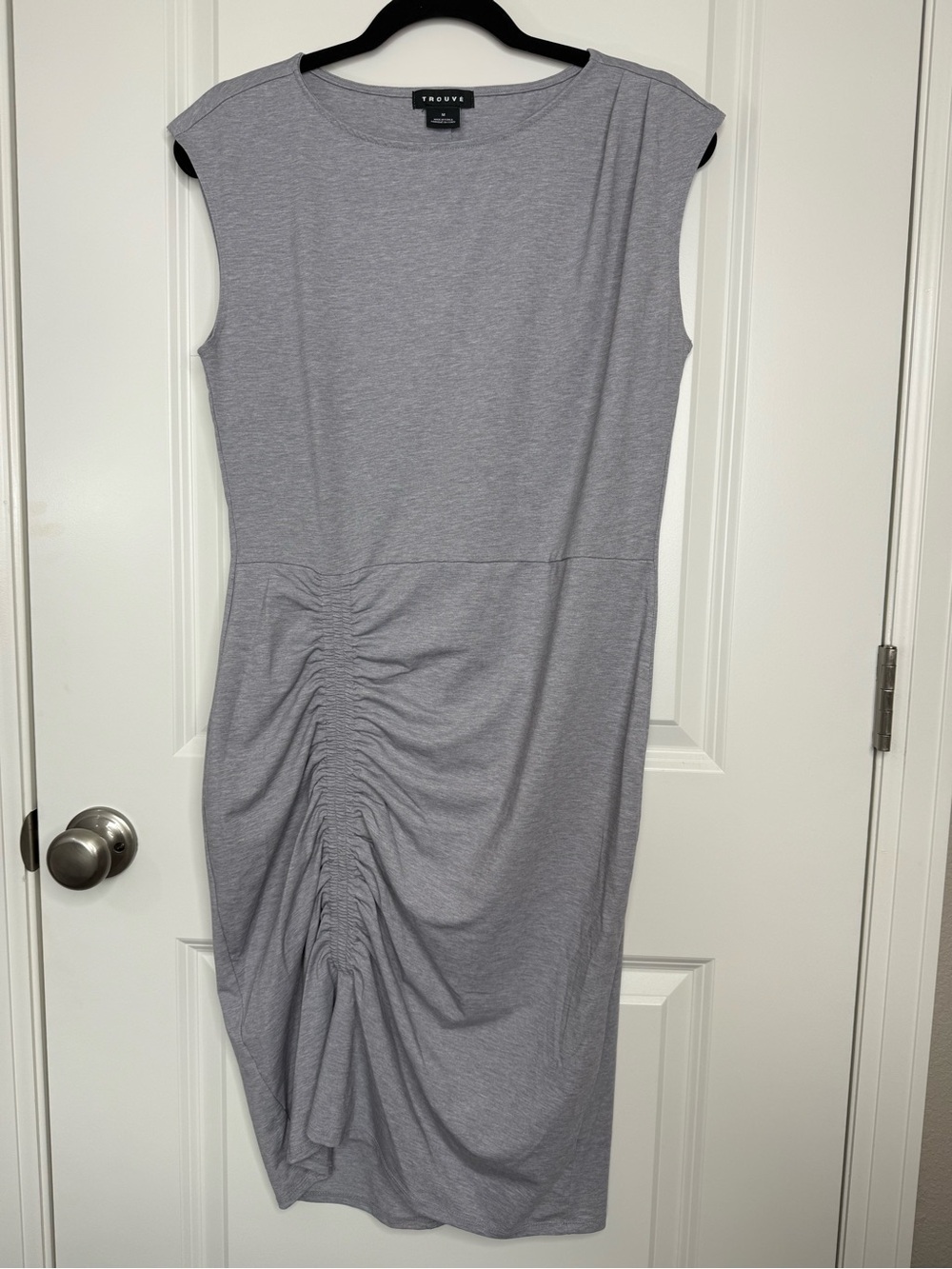 Trouvé Gray Ruched Sleeveless Midi Dress Size M Bodycon Minimalist Stretch